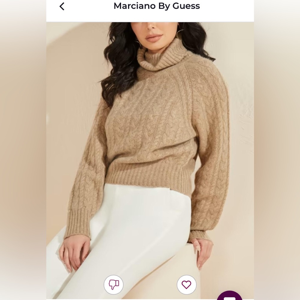 Marciano Lala Comfort Cashmere Tan Turtleneck Sweater NWOT